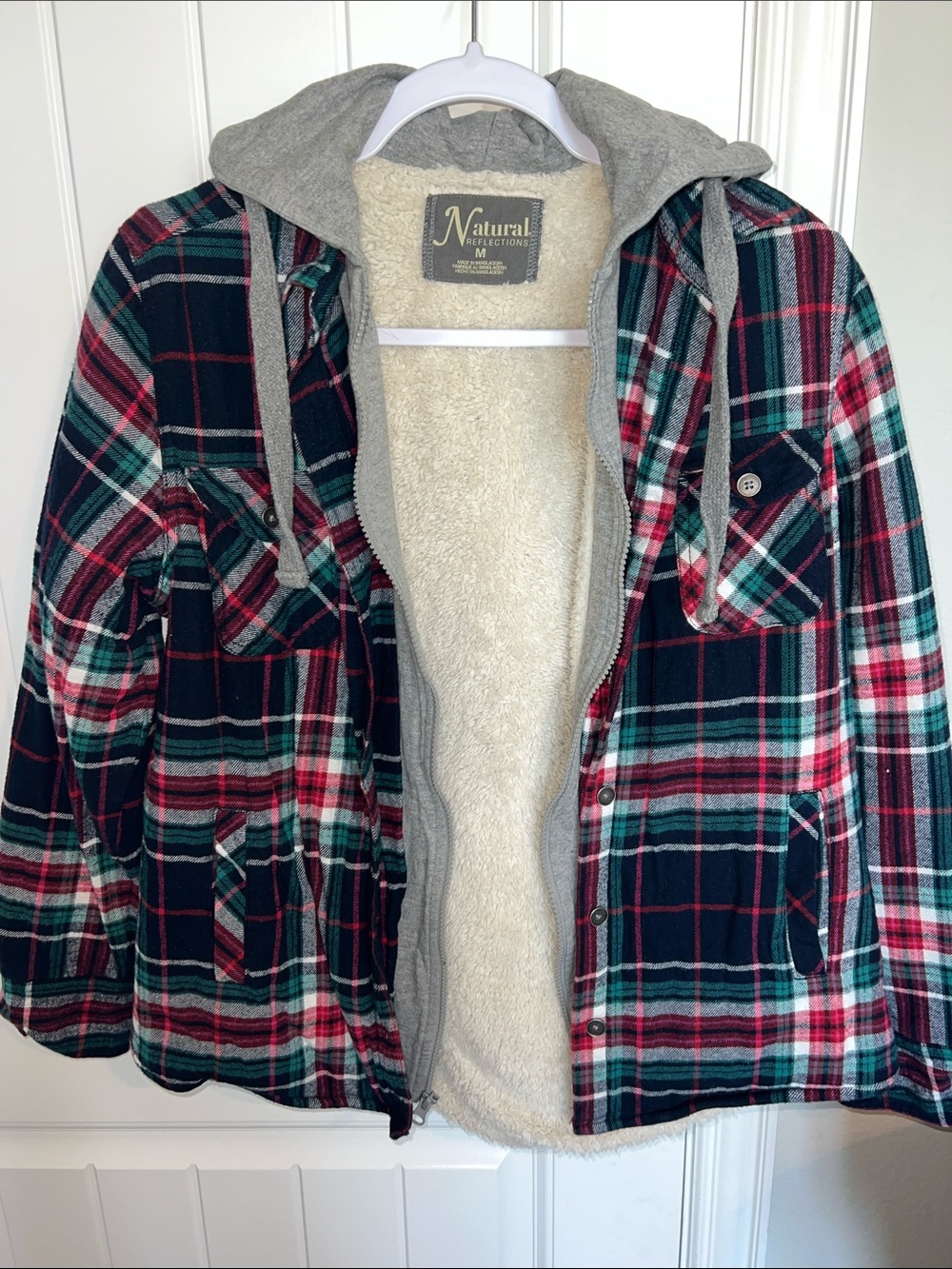 Natural Reflections Women's Plaid Sherpa-Lined Hooded Jacket- Size M